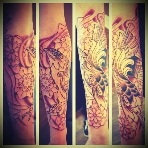 fuckyeahtattoos:  The first session to my full sleeve is complete. It’s a filigree