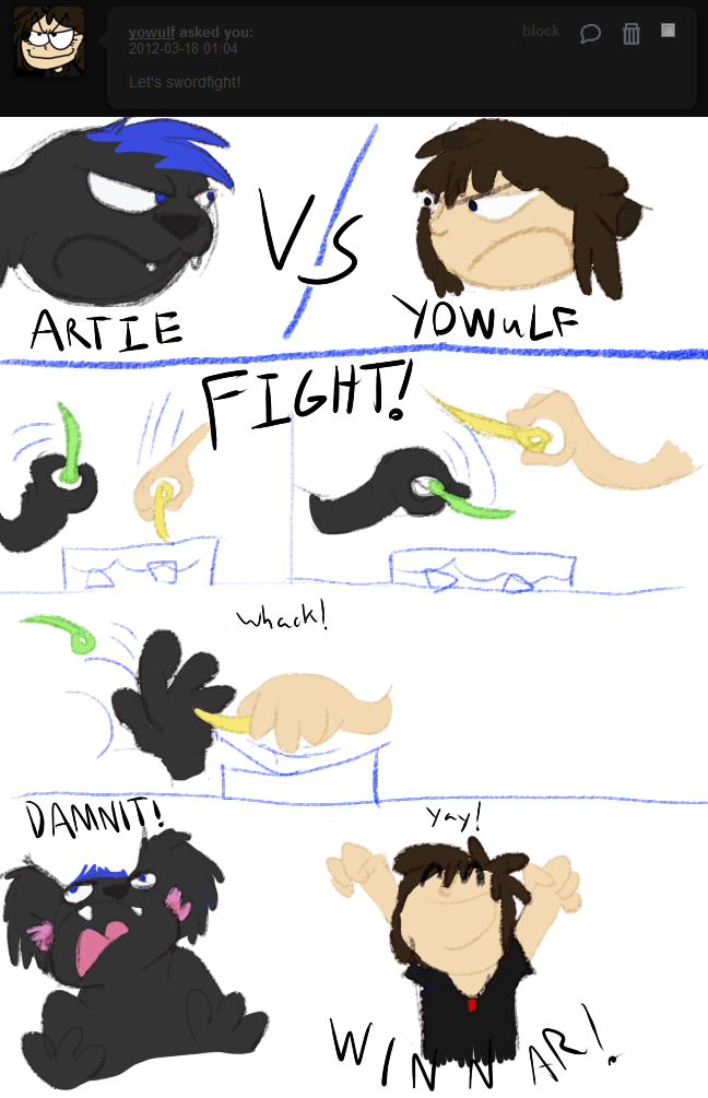 I originally wanted to draw an epic swordfight, but then I realized a fight with