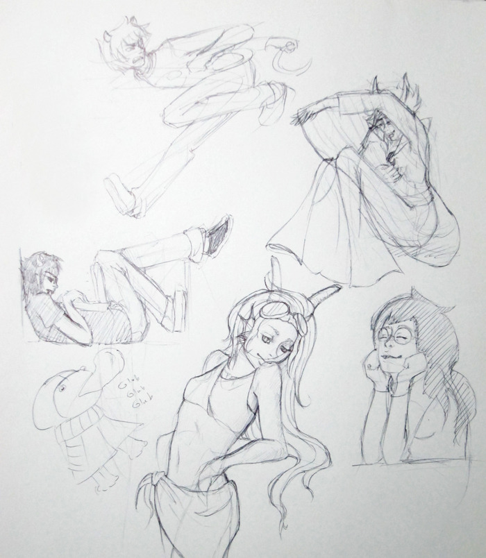 Some pen doodles because I’ve been getting a little too precious with my drawings lately. Need to keep things looser. That said we’ve got:
• Karkat being Action-y (and using a terrible sickle grip. I mean really.)
• Sollux in a box(?) (But he has a...