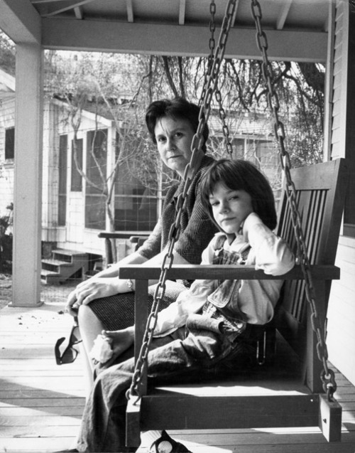 oldhollywood: Mary Badham, Harper Lee, and Gregory Peck on the set of To Kill a Mockingbird (19
