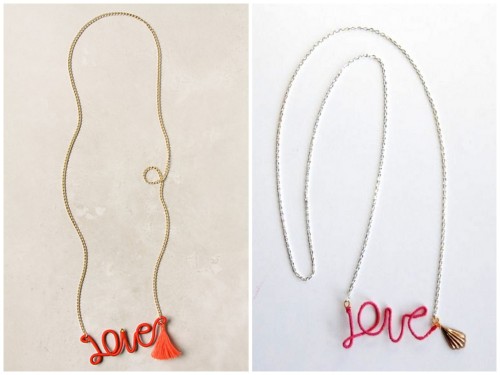 DIY Anthropologie Thread Wrapped Sentiment Necklace. Photo LEFT: $48 Thread Wrapped Sentiment Neckla