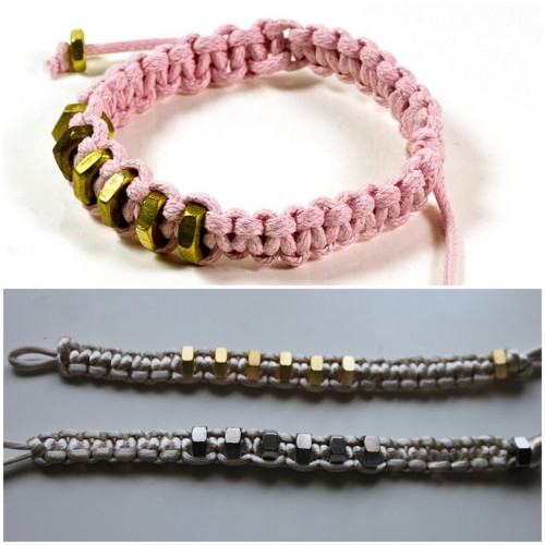 DIY Hex Nut Macrame Bracelet by Taylor &amp; Demolish. Top Photo Alimonada $24.90 Pink Macrame Brace