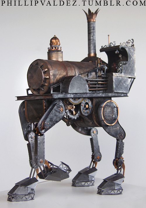 ianbrooks:  Steampunk’d Papercraft by Phillip Valdez I originally thought these were sculptures made from the usual materials of metal, scrap parts, and fine Victorian savvy, but Phillip’s meticulously researched and masterfully crafted creations