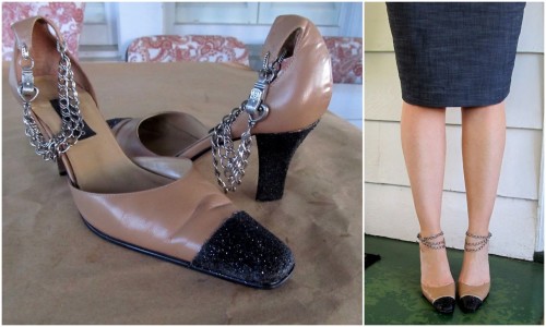 DIY Chain Strap and Glitter for Broken Shoes. I really like this idea. I’ve been seeing so muc