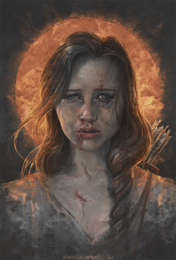 samspratt:  “Katniss” - portrait illustration by Sam Spratt I had an abnormal influx of requests this week for a Hunger Games piece, so I decided to take a swing at it with a fairly dark and desperate tone. Don’t forget to enter my contest to win