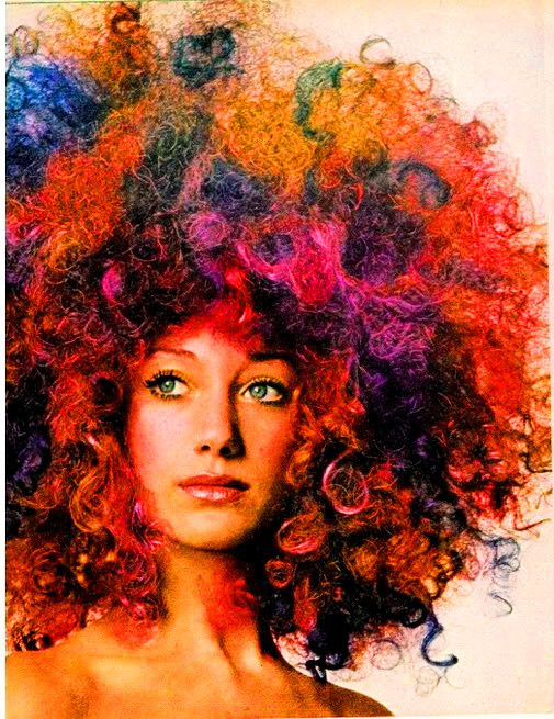 jenevieva:  Marisa Berenson &amp; Psychedelic Color Wig,US Vogue October 1970,