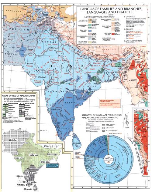 deafmuslimpunx:  adreamcontrolled:  language map of the south asian subcontinent  Hindi / Urdu & barely Bihari spoken in my family.  I’m only fluent in about 14 Gujurati words….