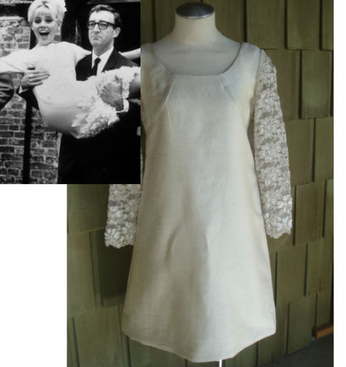 A 60s Wedding! Peter Sellers &amp; Britt Ekland with Lace &amp; Sparkle Raw Silk A-line Dres