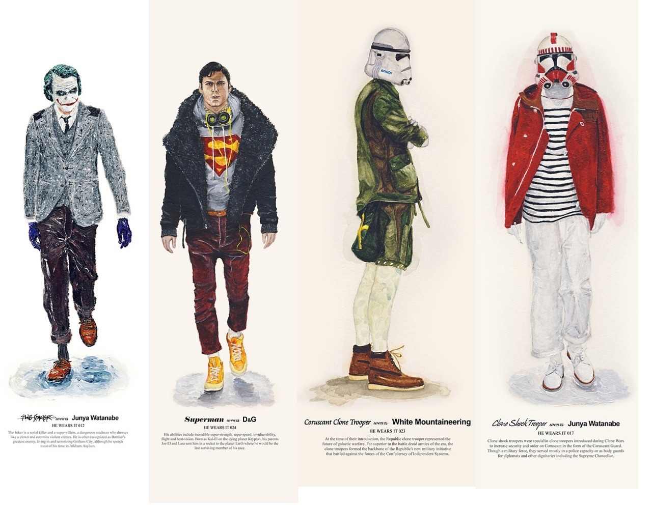 anchordivision:
“ Illustrator John Woo’s playful He Wears It series embraces the forces of fashion, putting the Star Wars cast in contemporary brands. The illustration series pairs characters with Woo’s favorite brands, carefully selected to match...