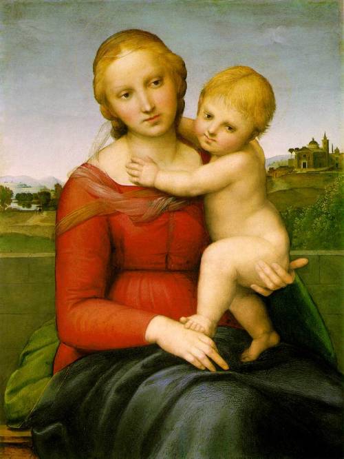 Sopra: Lorenzo Lotto, Annunciazione di Recanati; Sotto: Raffaello Sanzio, Madonna con bambino