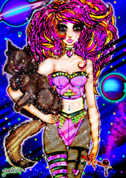 jediflip:  “Space Cat” Water Color // Copic Multiliners // Photoshop CS5  Visit my Website and like me on Facebook! New art weekly!! &lt;3