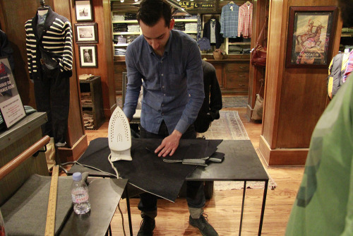 Naked and Famous at Liberty. Here is Brandon, owner of Naked and Famous Denim, making me a Japanese 