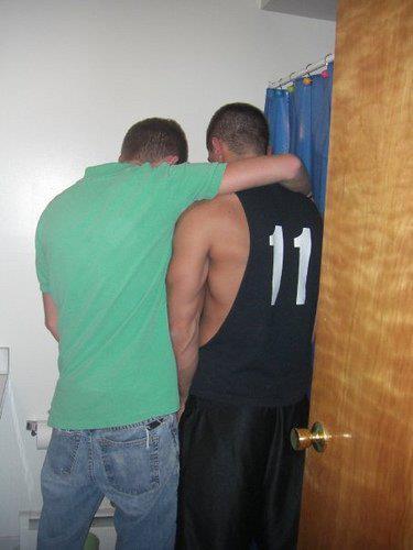 Straight drunk boys, pissing together. 