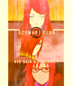 suputoniku:  The Uzumaki clan (うずまき一族) was a prominent clan in Uzushiogakure. They were distant relatives of the Senju clan. Members of this clan were very knowledgeable in the art of fūinjutsu and possess incredible longevity and life force.