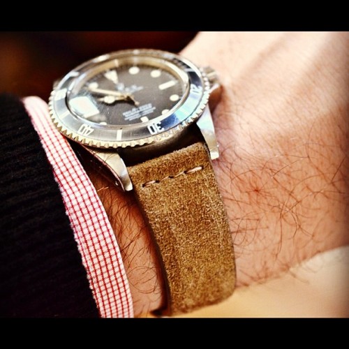 Wearing a Submariner on a HODINKEE suede strap today. #womw (Taken with Instagram at Soho House)