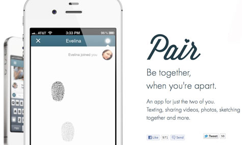 nooby-banana:  toughtink:  oddpicturesoddpeople:  nadirpoint:  jasmine-blu:  Long Distance Relationship? There’s An App For That… Introducing Pair a free for download iPhone App which allows two people to share a private Facebook like feed where you
