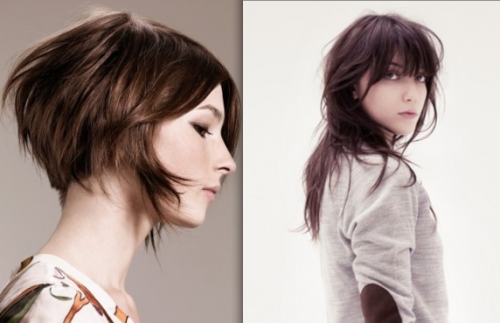 I narrowed down my hair choices. It’s between one of these two.The short, a-line-ish cut. Or lots of choppy layers and wispy bangs. I don’t know what to do color-wise. I was thinking perhaps a really light chestnut brown with tons of micro