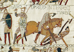 fyeah-history:  A Norman knight slaying Harold Godwinson, Bayeux tapestry, c. 1070 