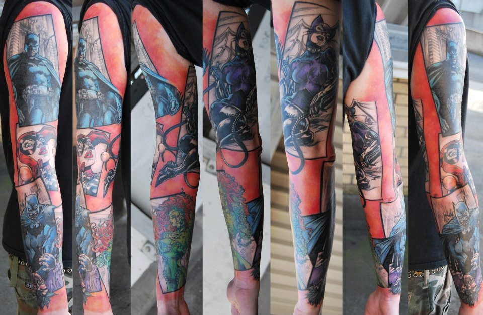 fuckyeahtattoos:  Well, here it is. My finished Batman sleeve. The artwork is from