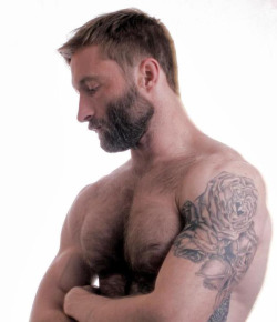 Hairy chest, legs,Beard and Mustache.