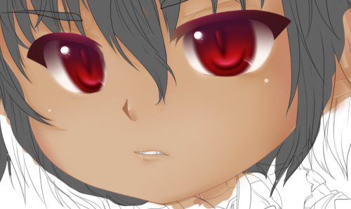 Commission progress, forcing this motivation into myself… FFFUUU Also for some reason I don’t want flat white teeth anymore, I want to give them depth! Will take a lot of practice I guess!  Also orz;;; ignore the white around the eyes, I