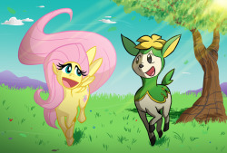 zachmorriscartoonart:  ponycrossovers:  fluttershy loves the grass pokemon  Oh wow… memory’s a little fuzzy, but I’m pretty sure that this, wayyy back when, was my first pony picture ever. History right here, folks. Also good GOD that foreleg…