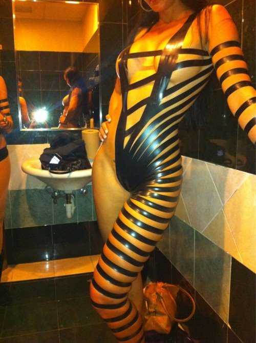 wow, electrical tape fashion that looks sexy and fun