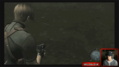 renaissancedweeb:  jakface-stuff:  caramelzappa:  Resident Evil 4 Bullets + Water  Ahahahaha, I had the same reaction! Except mine was more flailing and screaming.  That expression is hilarious XD 