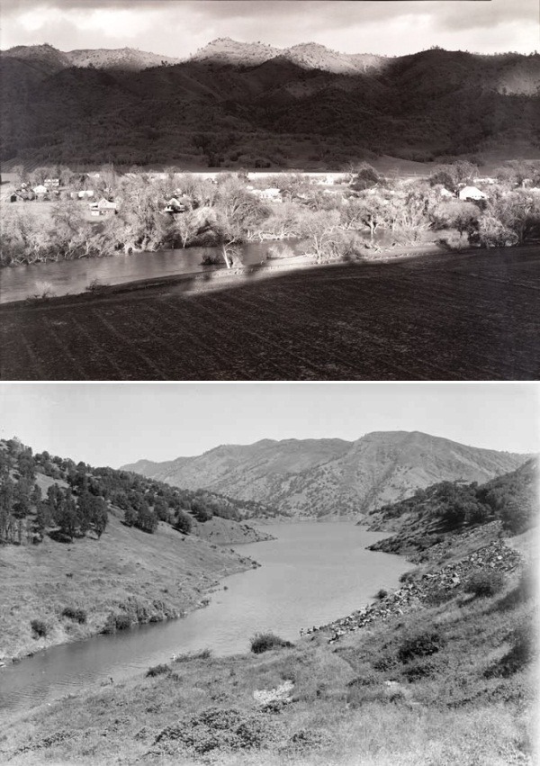 The art: Top: Pirkle Jones, Town of Monticello, Early Spring, 1956, from the series “Death of a Valley,” 1956. Bottom: Unknown photographer for Eastman’s Originals, Berryessa Lake, Monticello Dam, California, 1960.
The news: “The Green Elite: The Top...