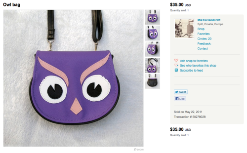 The owl bag I currently use pretty much daily, purchased from MiaTiaHandcraft. I was looking for som