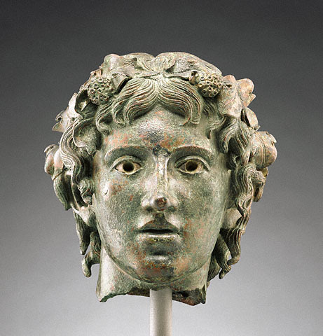 theancientworld:Head of the young BacchusRoman, A.D. 1 - 50  Bronze and silverThe J. Paul Getty Muse