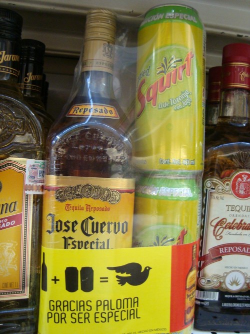 mexicanfoodporn:  This is what youll bump into when you stroll into a mexican super market.  Paloma (limes, salt, grapefruit soda and tequila)  