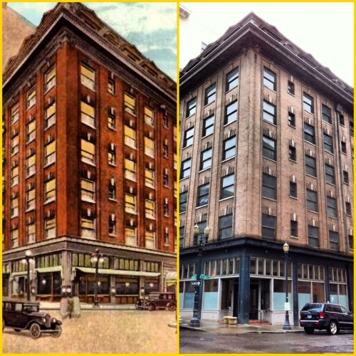 (This is from the other blog I do.)
pdxthenandnow:
“ Hotel Cornelius then (built in 1908) and now.
It’s currently in disrepair and has been labeled unsafe by the city of Portland, while its striking mansard roof goes virtually unnoticed today to...