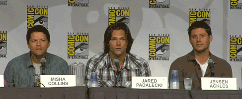 consultingsuperhusbands:  watchtheskytonight:  devoutcastian:  I think this represents each of them perfectly.  Misha is like ‘what the fucking hell’ Jared’s a giant happy puppy moose hybrid that bleeds sparkles and rainbows and unicorns and his
