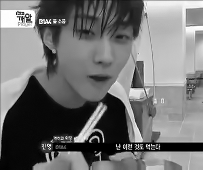 izyeol:   Jinyoung is enjoying the food given by the staff.   
