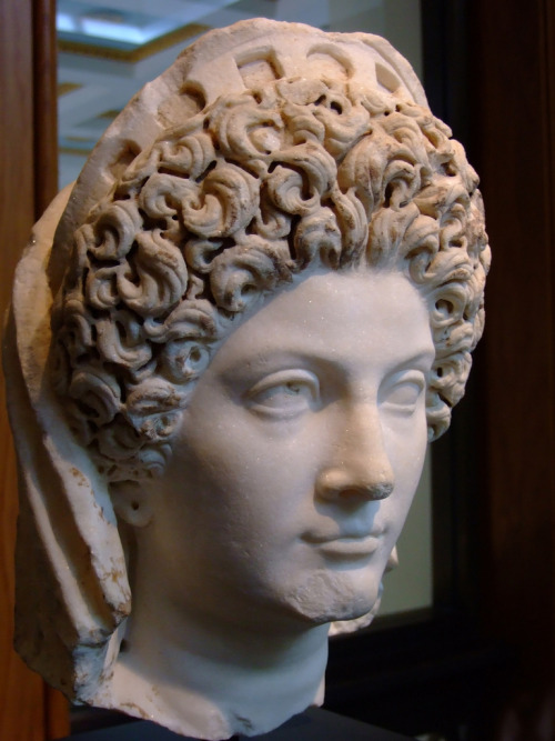 myancientworld:Marble bust of Julia Titi, dated around 90 CE.This Roman bust shows Julia Titi, who w