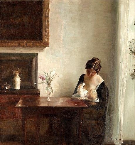 Interior with woman and child, Carl Vilhelm Holsoe. Danish (1863 - 1935)