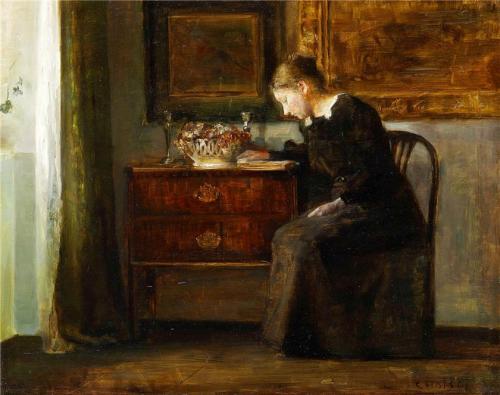 Interior with Reading Woman, Carl Vilhelm Holsoe. Danish (1863 - 1935)