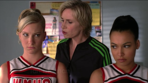 penroseparticle:mzminola:Sue is berating Brittany and Santana for “not doing anything to stop” Glee club from winning Se