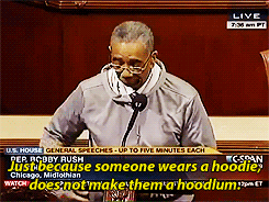 appolsaucy:hahastupidcoolpeople:rurone:Congressman Bobby Rush dons a hoodie in support of Treyvon Ma