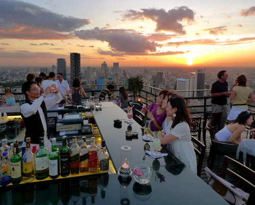 Enjoying a drink on the top of Banyan Tree Hotel, Bangkok, Thailand (by B℮n).