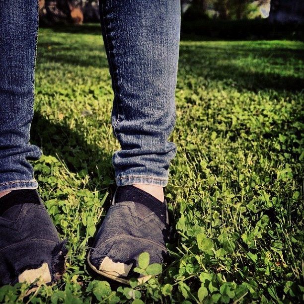 #girl #shoes #feet #iphoneography #like #unique #TOMS #old #grass #clover #hipster