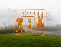 multiarts:  Michael JohanssonSome Assembly Required - Hard Hat Diving, 2011Bronze cast of diving suit, welded bronze frame, spray paint.Dimensions: 3.6 x 3,2 x 0,3 m.Installation view: Dyk &amp; Naval, The National Public Art Council Sweden, Karlskrona