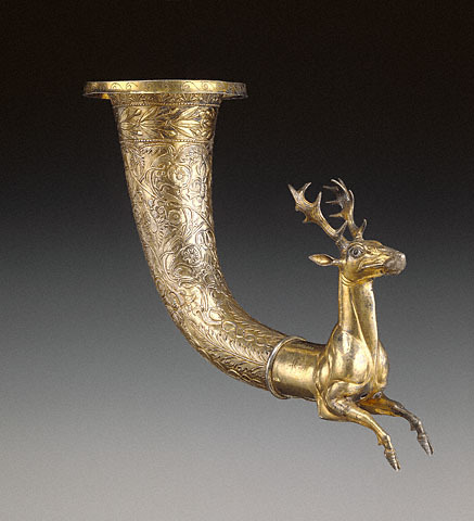aleyma:Parthian, Stag-shaped drinking horn, c.50 BC - 50 AD (source).