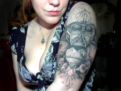 fuckyeahtattoos:  I finally have gotten to a comfortable place with my weight loss, so as a present to myself I decided that I have the right to bare arms. I have always been a huge Star Wars fan girl. I wanted to get something to show that it is a