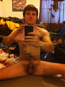 hoiphalloi:  “Told Mom I’d tidy my room, but just sat on the messy floor taking pics of my hard cock instead…” 