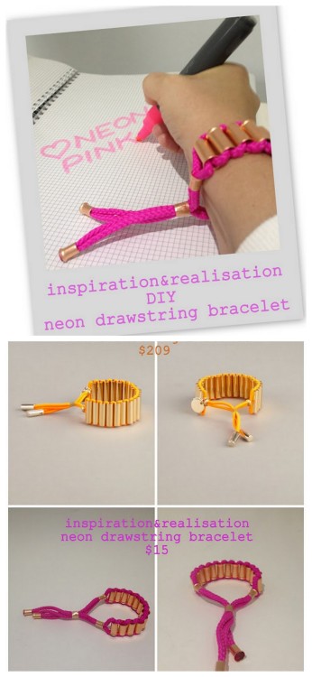 DIY Matthew Williamson Neon Drawstring Bracelet. All supplies from The Home Depot - seriously! This 