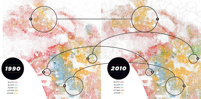 Eric Fischer charted 20 years of LA’s shifting demographics for Los Angeles mag