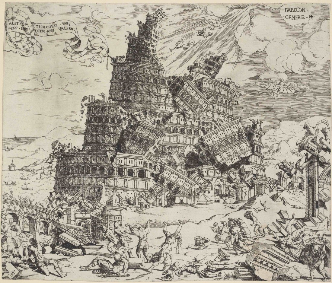 The Fall of the Tower of Babel by Cornelis Anthonisz, Revelation 14:8, Bible.Gallery