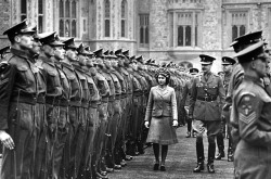 royalwatcher:  Princess Elizabeth, on her 16th birthday on April 21, 1942, reviews the Grenadier guards, the most senior regiment of British infantry. She was appointed as the Colonel-in-Chief as part of her expanding royal duties. 
